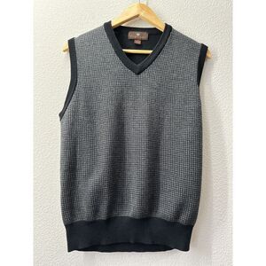 Toscano Men's Merino Wool Blend Two Tone Houndstooth Sweater Vest Medium